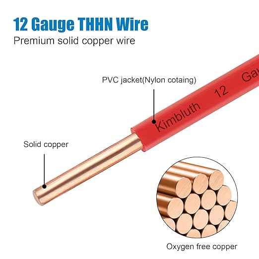 THHN Wire 12 Gauge 75 FT OFC Electrical Wire, 12 AWG Solid Copper Wire Rated up