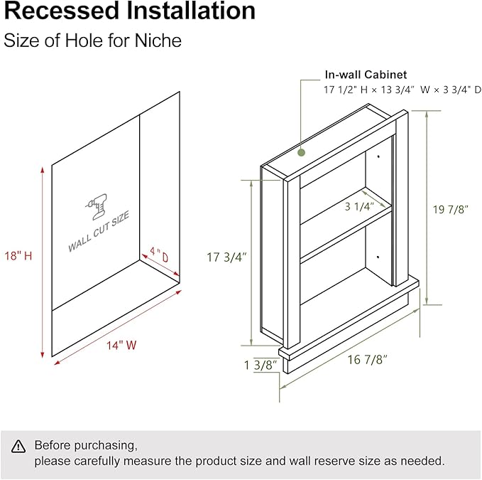 Recessed Medicine Cabinet, 14x18 Bathroom Cabinet