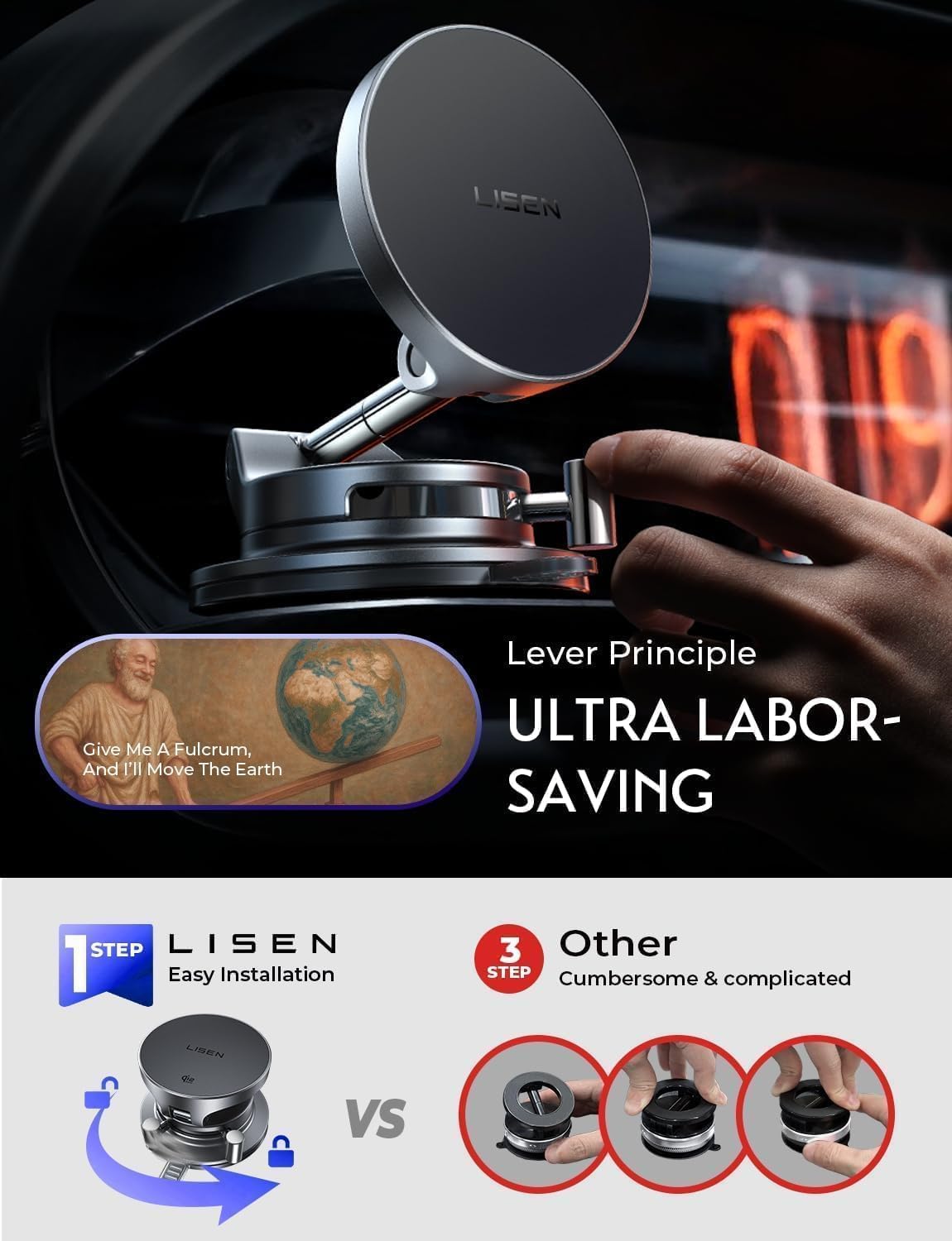 LISEN Qi2.2 25W MagSafe Car Mount Charger, Magnetic Wireless Car Charger