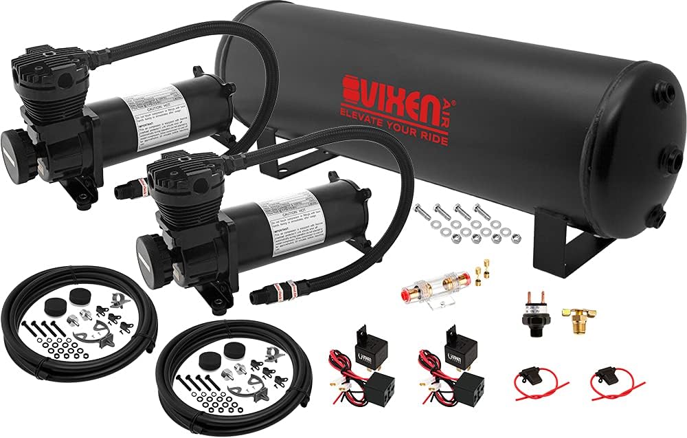 Vixen Air 12V Air Suspension Kit with 200 PSI Compressors and 4 Gallon Tank O...