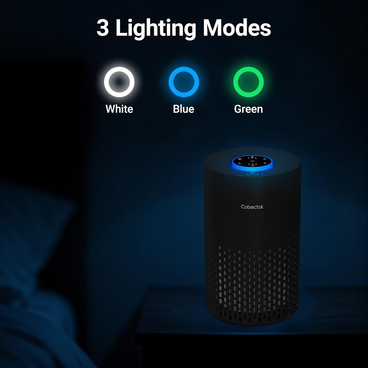 2 Pack Cobectal Air Purifiers for Home Bedroom with 3-in-1 Filter, Black