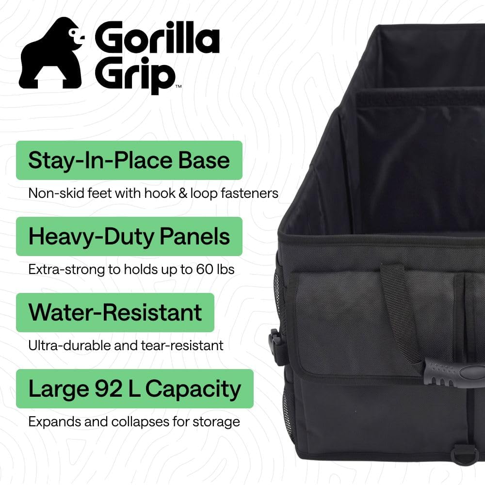 GORILLA GRIP Trunk Organizer for SUV and Cars, Extra Large Capacity, Black