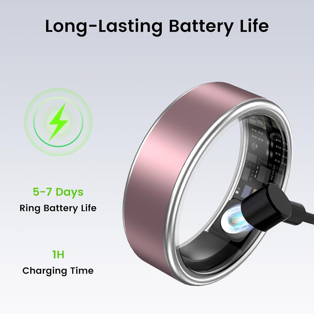 Smart Ring for Women & Men, 24/7 Health Fitness Tracker (Pink, 7)