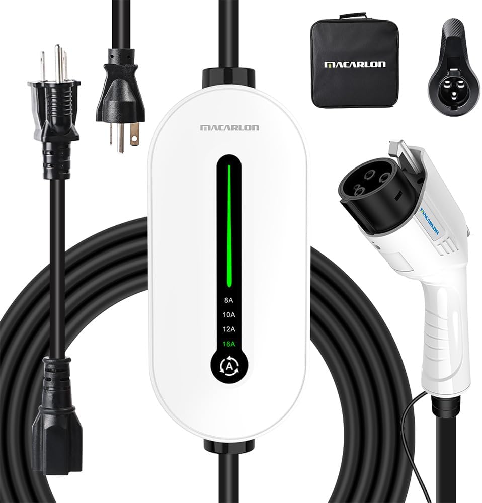 6-16A Adjustable Level 1&2 EV Charger, 110V-240V, IP65 Waterproof, White