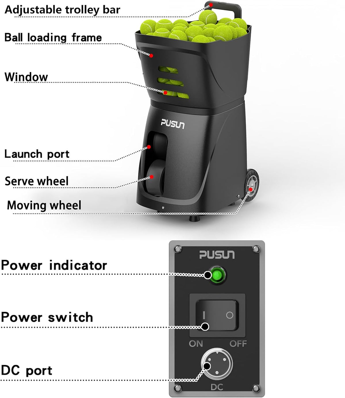 PT-SAMRT-Professional Tennis Ball Machine with App Control - 100+ Ball Capaci...