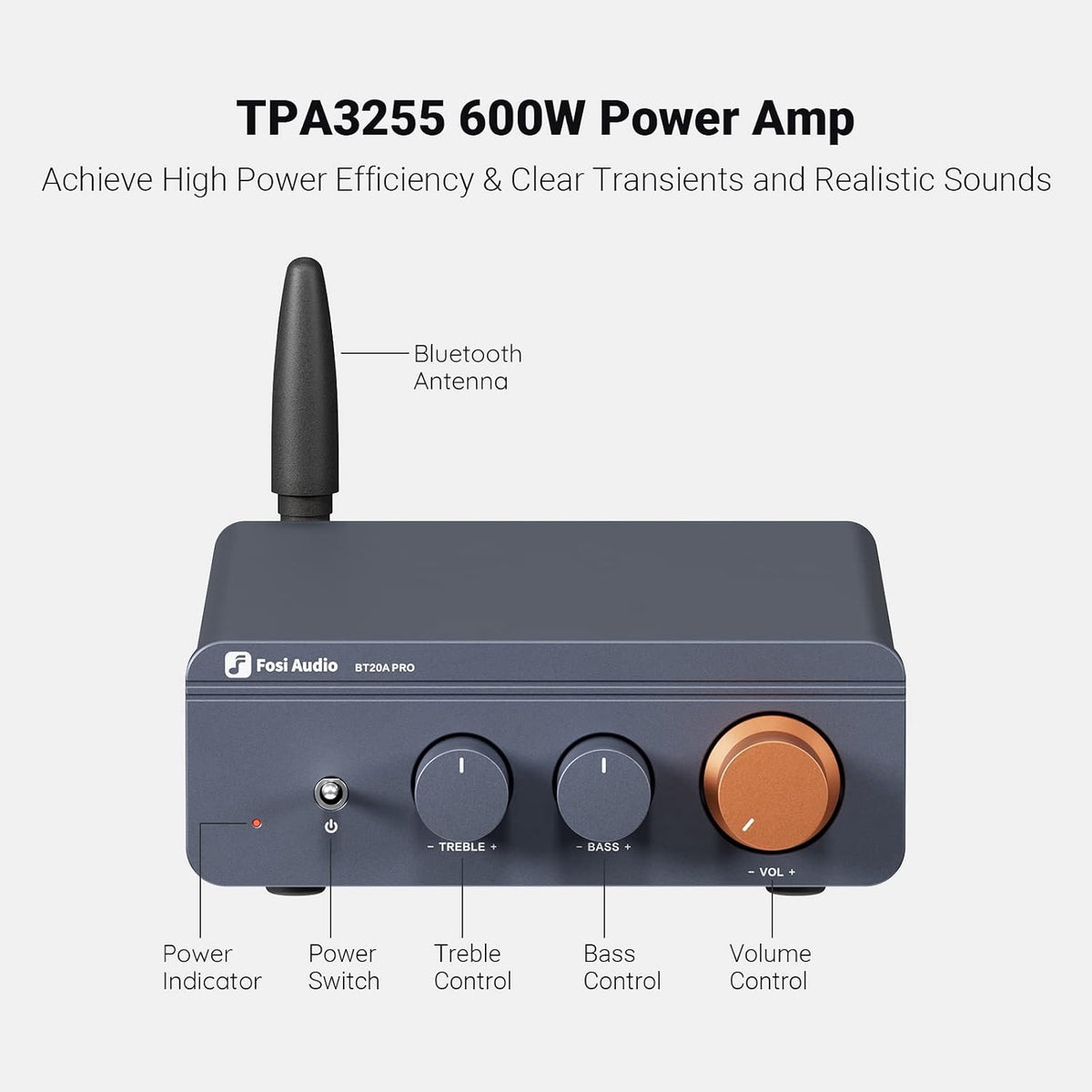 Fosi Audio BT20A Pro Bluetooth 5.0 Amplifier, 300W x2 Wireless Amp, TPA3255 2...