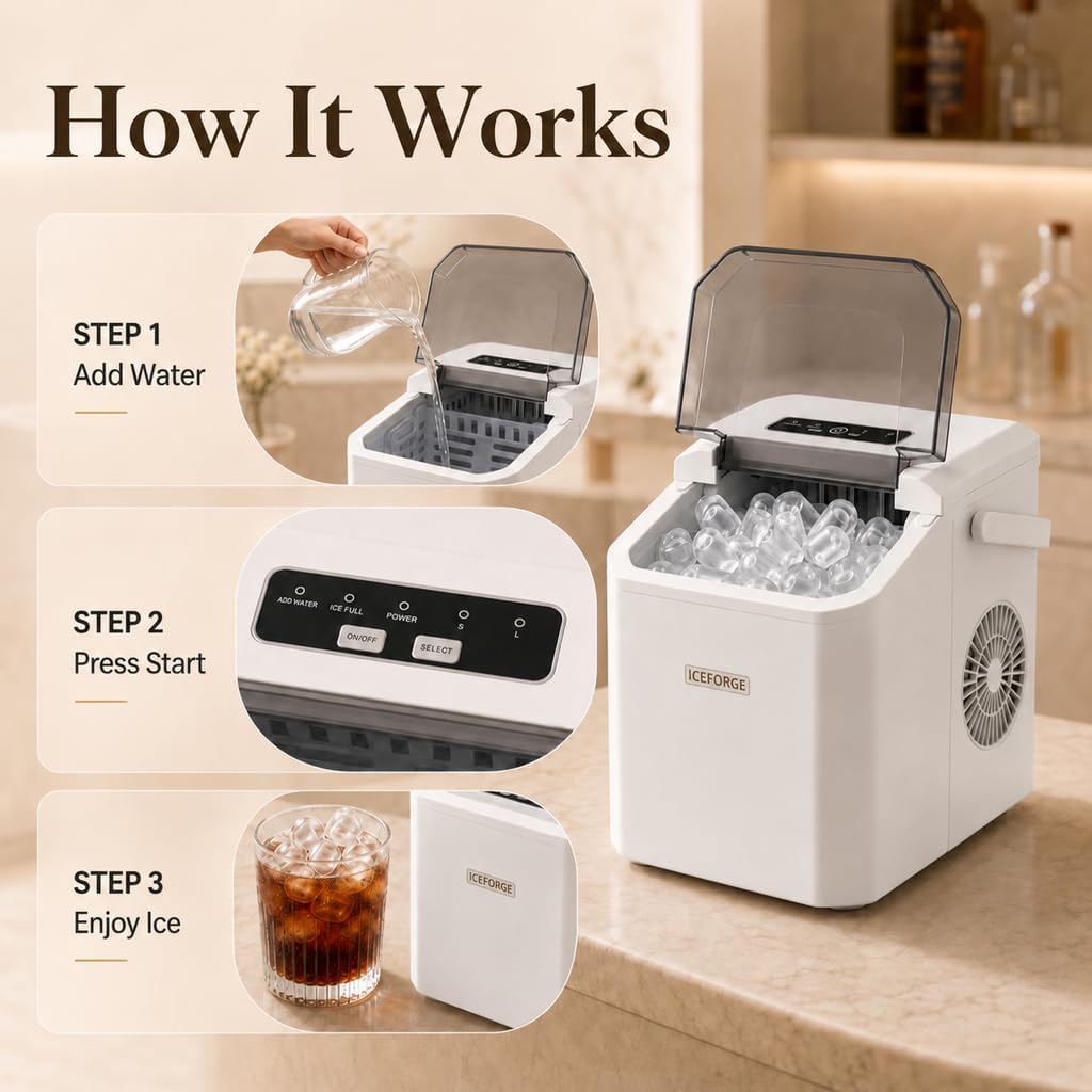 Portable ice Machine: with Handle, with Cleaning Function, with Basket and Spoon