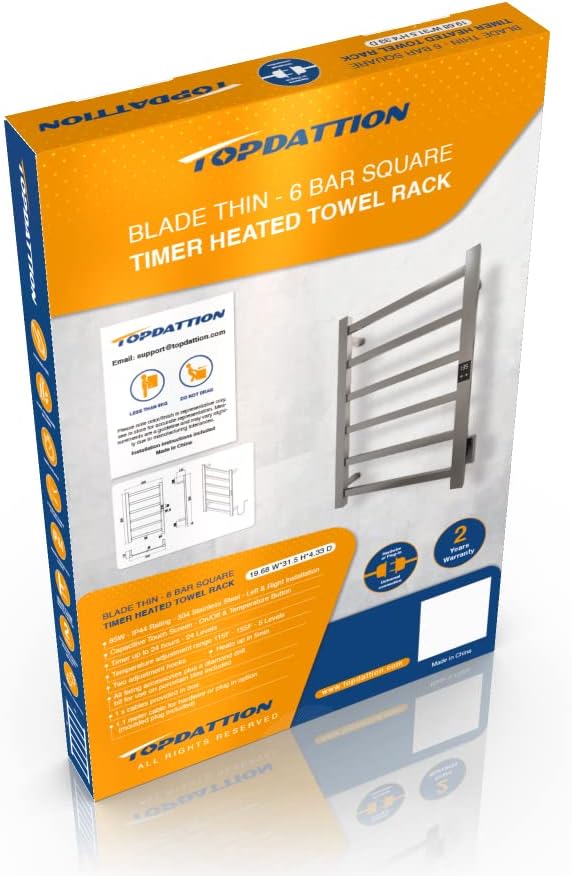 Smart Wireless Electric Towel Warmer | Blade Thin 6 Bar Design | Hardwired &