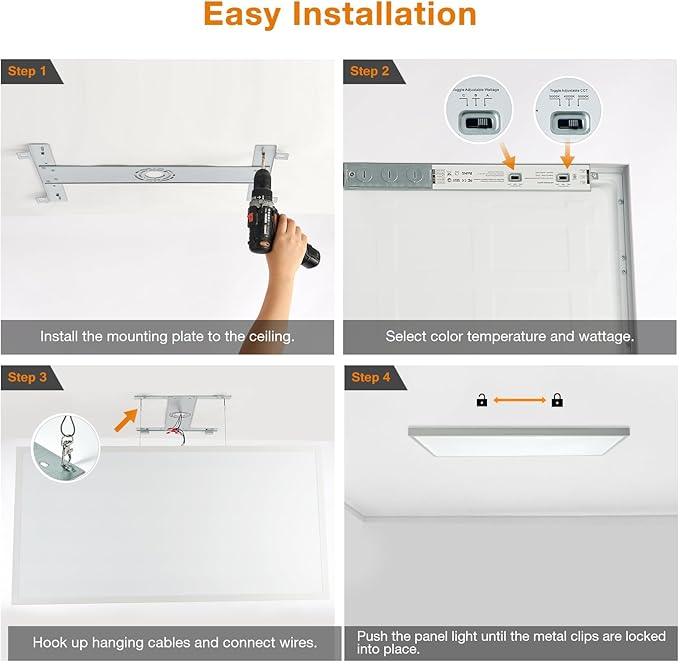 Mcacggo 2x4 FT LED Flat Panel Light Surface Mount 5000K-4000K-3000K Switchabl...