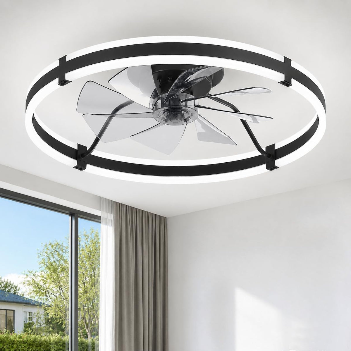 Fanbulous 24" Modern Low Profile Ceiling Fans with Lights and Remote, Black