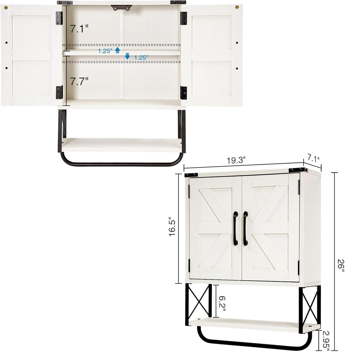 RUSTOWN Farmhouse Medicine Cabinet with 2 Barn Door & Towel Bar Rack