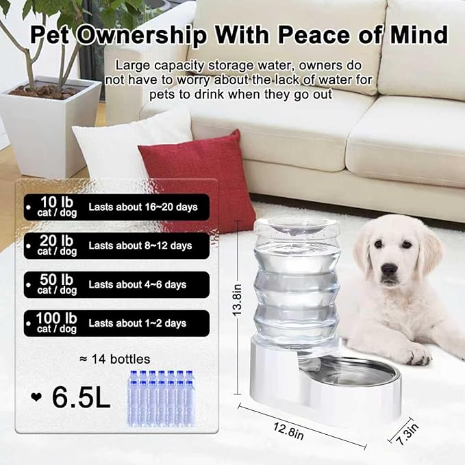 RIZZARI Automatic Gravity Pet Dispenser: 6.5L Large Capacity -No Power Needed
