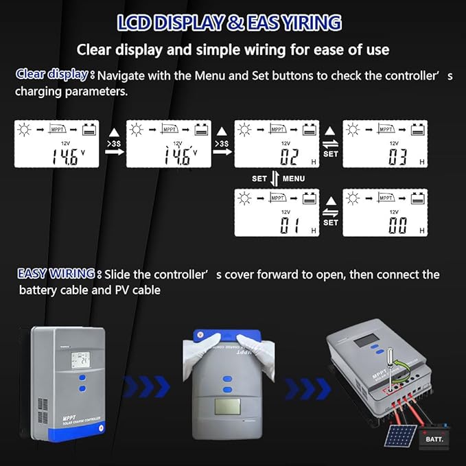 100A MPPT Solar Charge Controller 12V/24V/36V/48V Auto Battery Regulator LCD