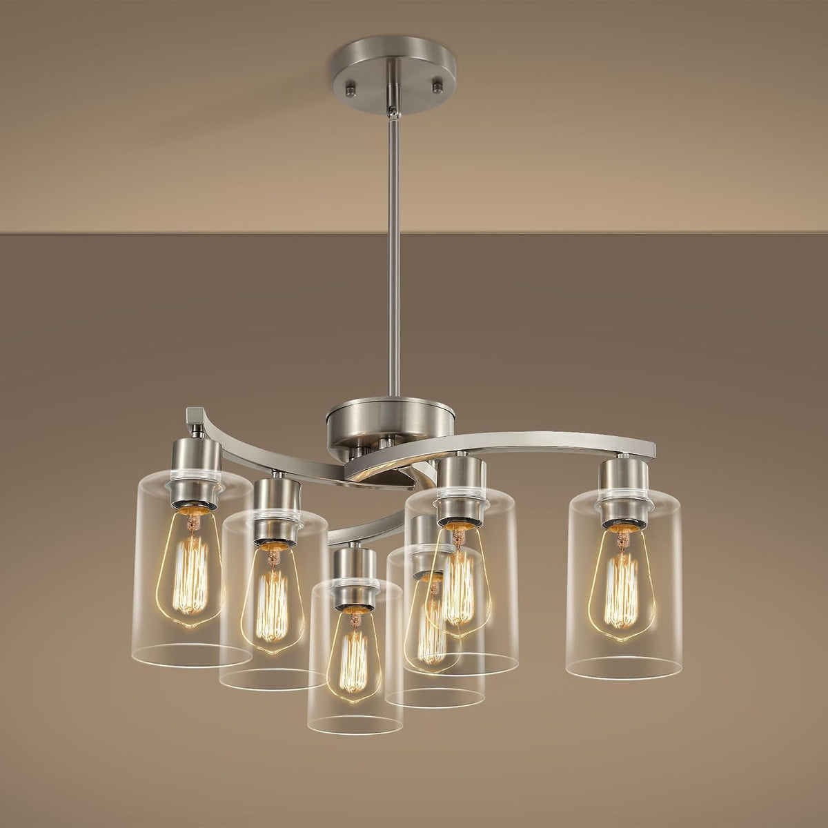 CNRATYE 6-Light Brushed Nickel Chandeliers for Dining Room Light Fixtures Ove...