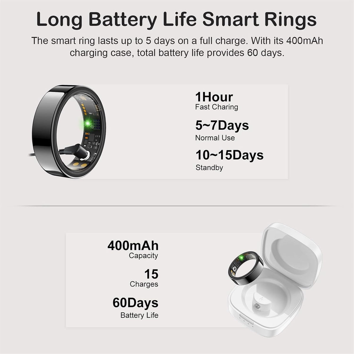 Smart Ring for Women Men, Sleep Activity Health Tracking Ring, Black 11