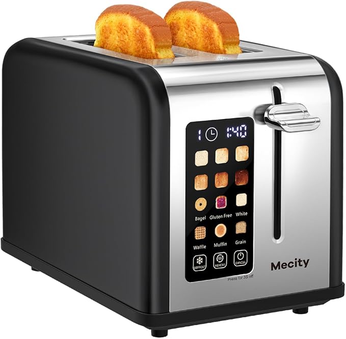 Mecity 2 Slice Touch Screen Toaster, 1.5" Wide Slot, Stainless Steel Smart