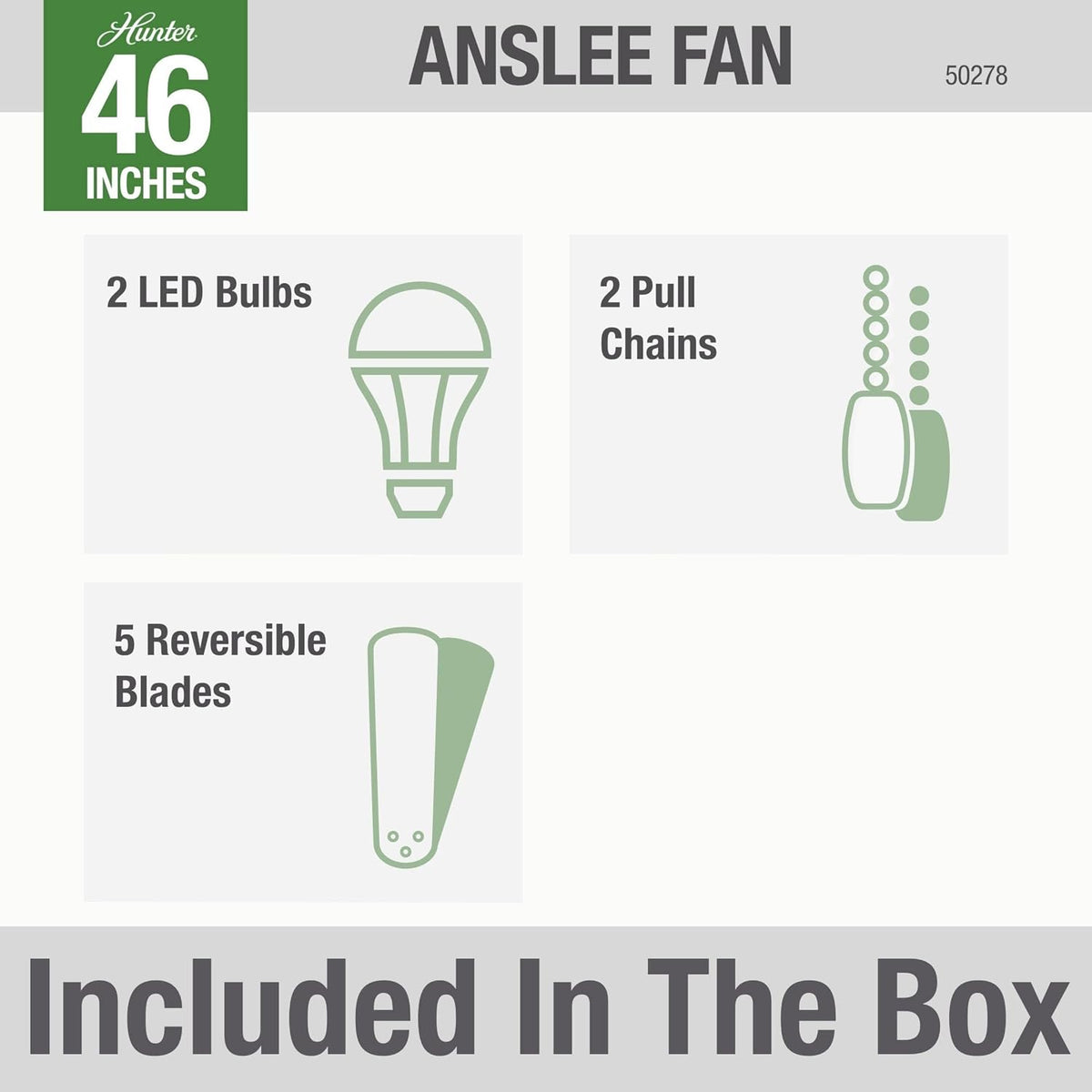 Hunter Anslee, Indoor, Ceiling Fan, with LED Light, 46 inch, Brushed Nickel