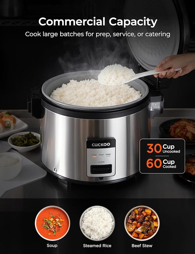 CUCKOO Commercial Rice Cooker & Warmer, Extra Large Rice Cooker 30-Cup Un...