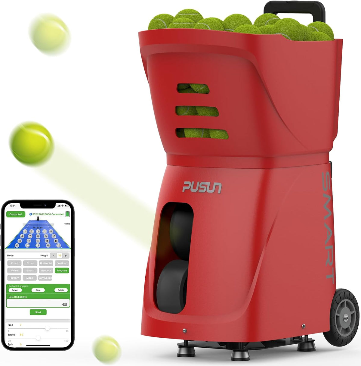 Tennis Ball Machine, PT-Smart Tennis Ball Machine with App/Remote/iWatch Cont...