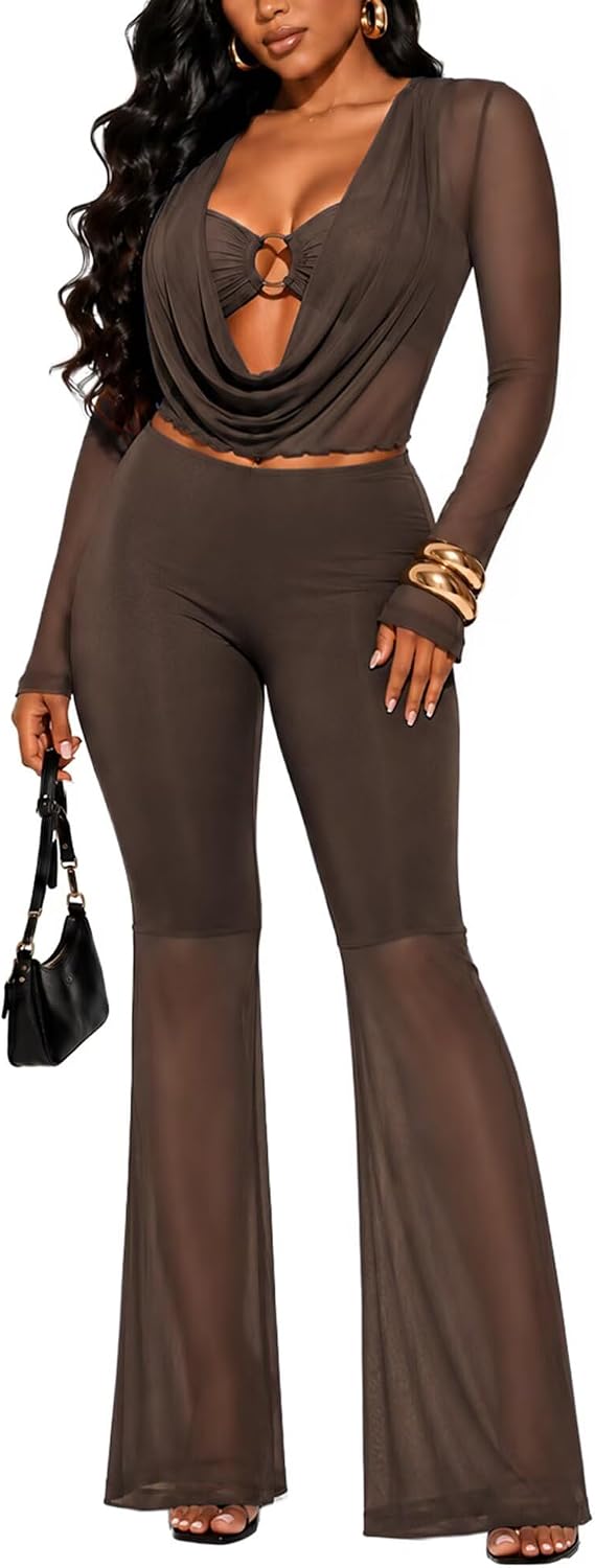 Kafiloe Sexy Mesh 3 Piece Outfits for Women Club Outfits Going Out Sets