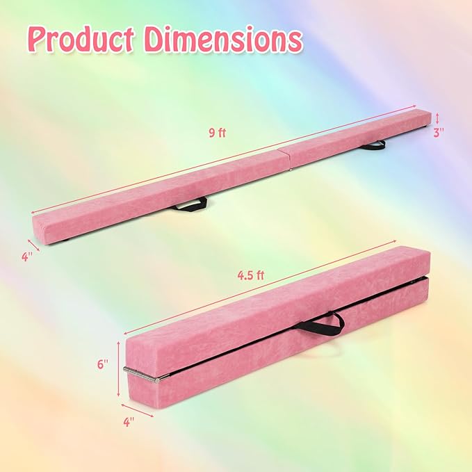 Giantex 7FT/8FT/9FT Balance Beam, Folding Gymnastics Beam w/Carry Handles