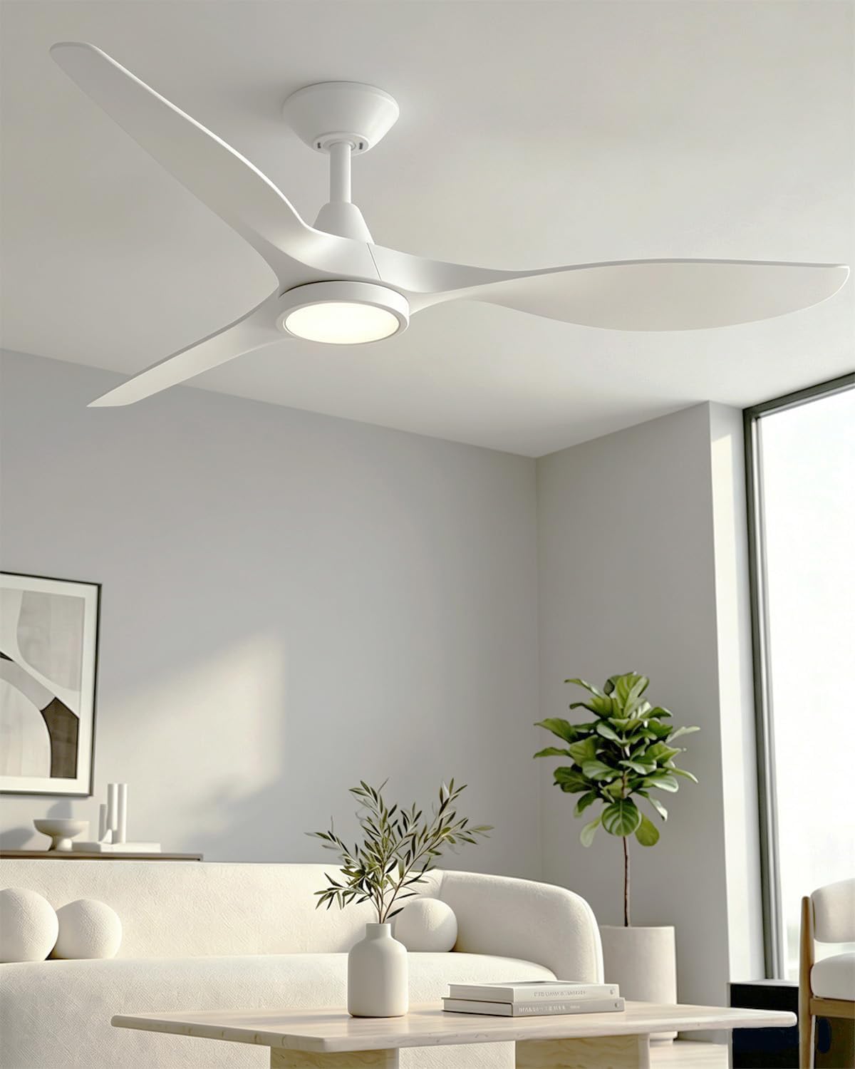 Roomratv 52 Inch White Ceiling Fans with Lights and Remote, Large Airflow