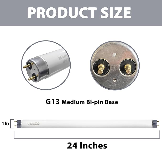 24 inch F17T8/830 17 Watts Light Bulb Warm White, 2 Foot Straight Fluorescent...