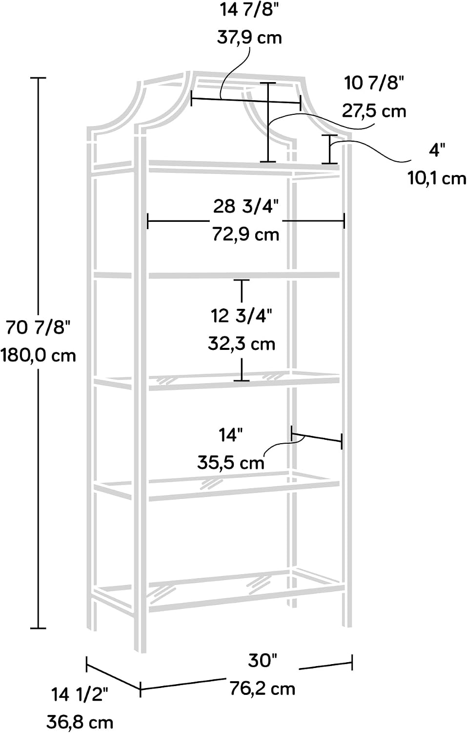 Sauder International Lux Bookcase/ book shelf, Satin Gold finish