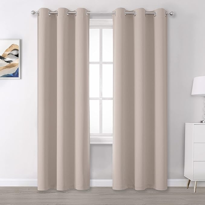 DUALIFE Warm Taupe Curtains 84 Inches Long Room Darkening Curtains Bedroom