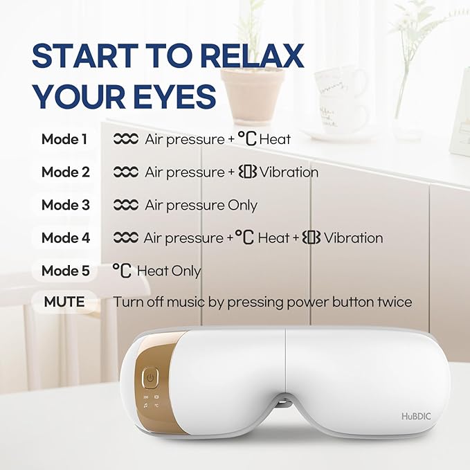 HubiCare Eye Massager with Heat, and Music Helps Relieve Strain, Dark Circles