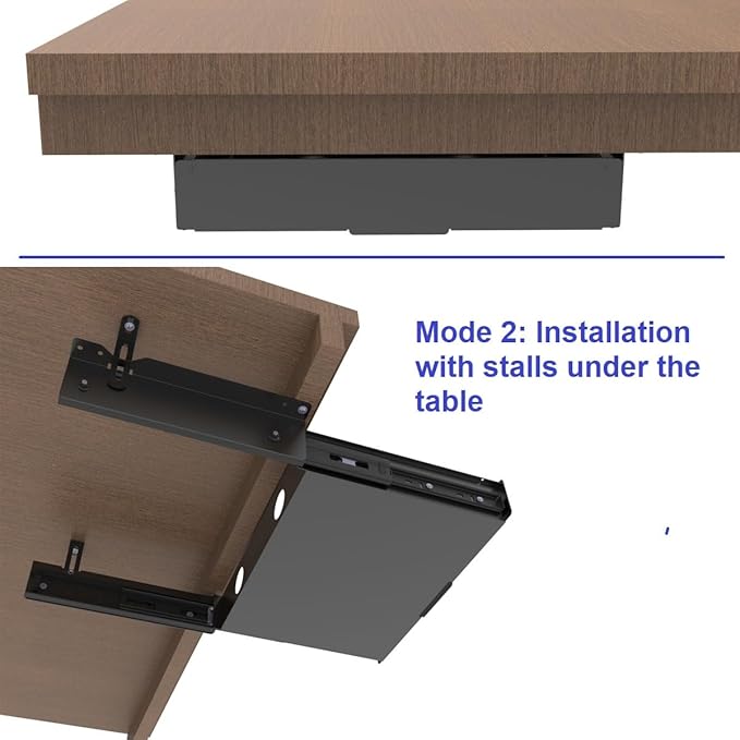 Under Desk Mounted Slide out Drawer, W 13.4" x D 9.3" Storage Organ...