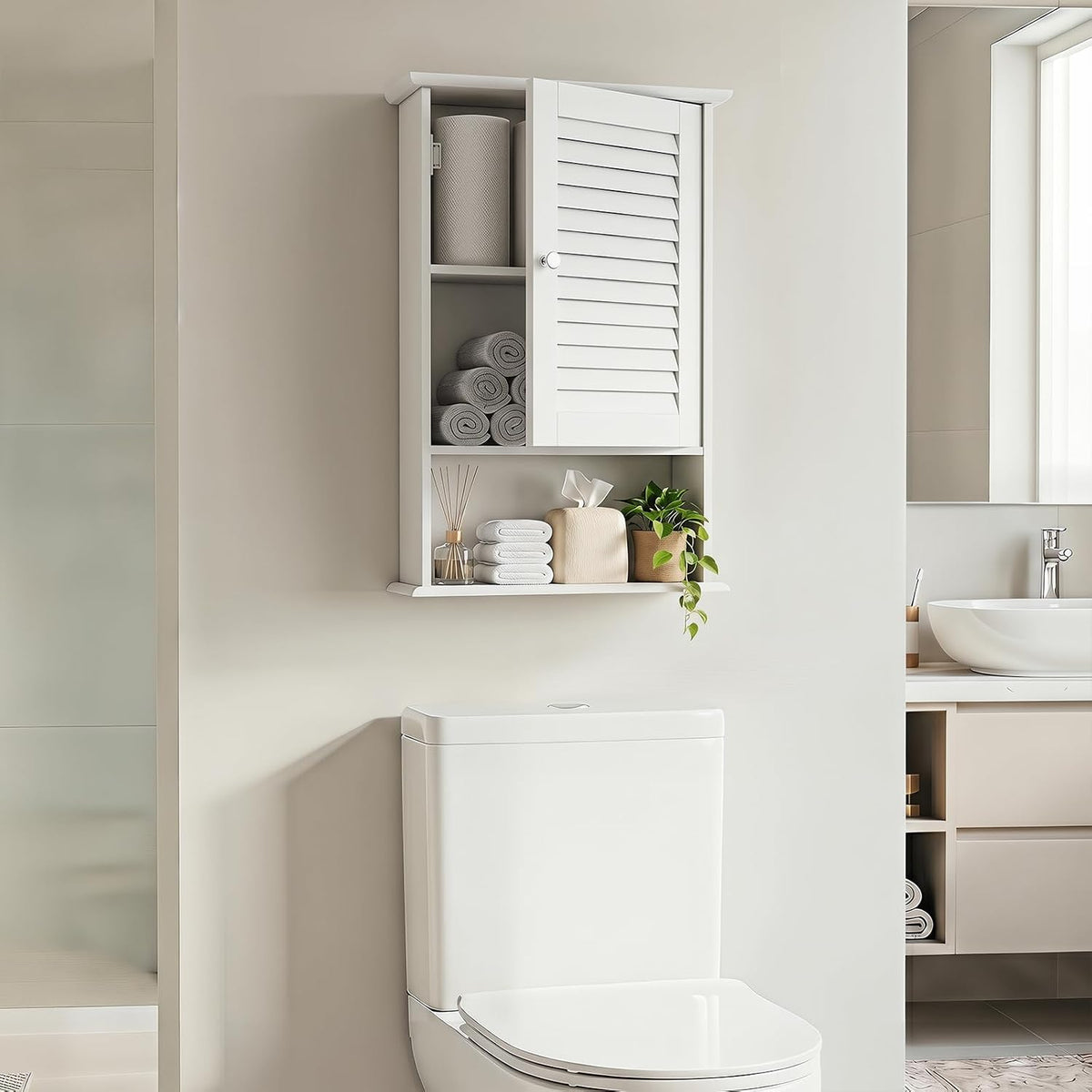 Tangkula Medicine Cabinet, Wall Mounted Bathroom Cabinet Single Door Wooden B...