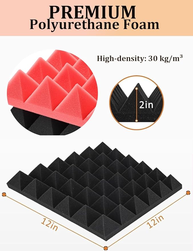 Acoustic Foams Panels 24 Pack 2" x 12"x 12" Sound Proof Foam P...