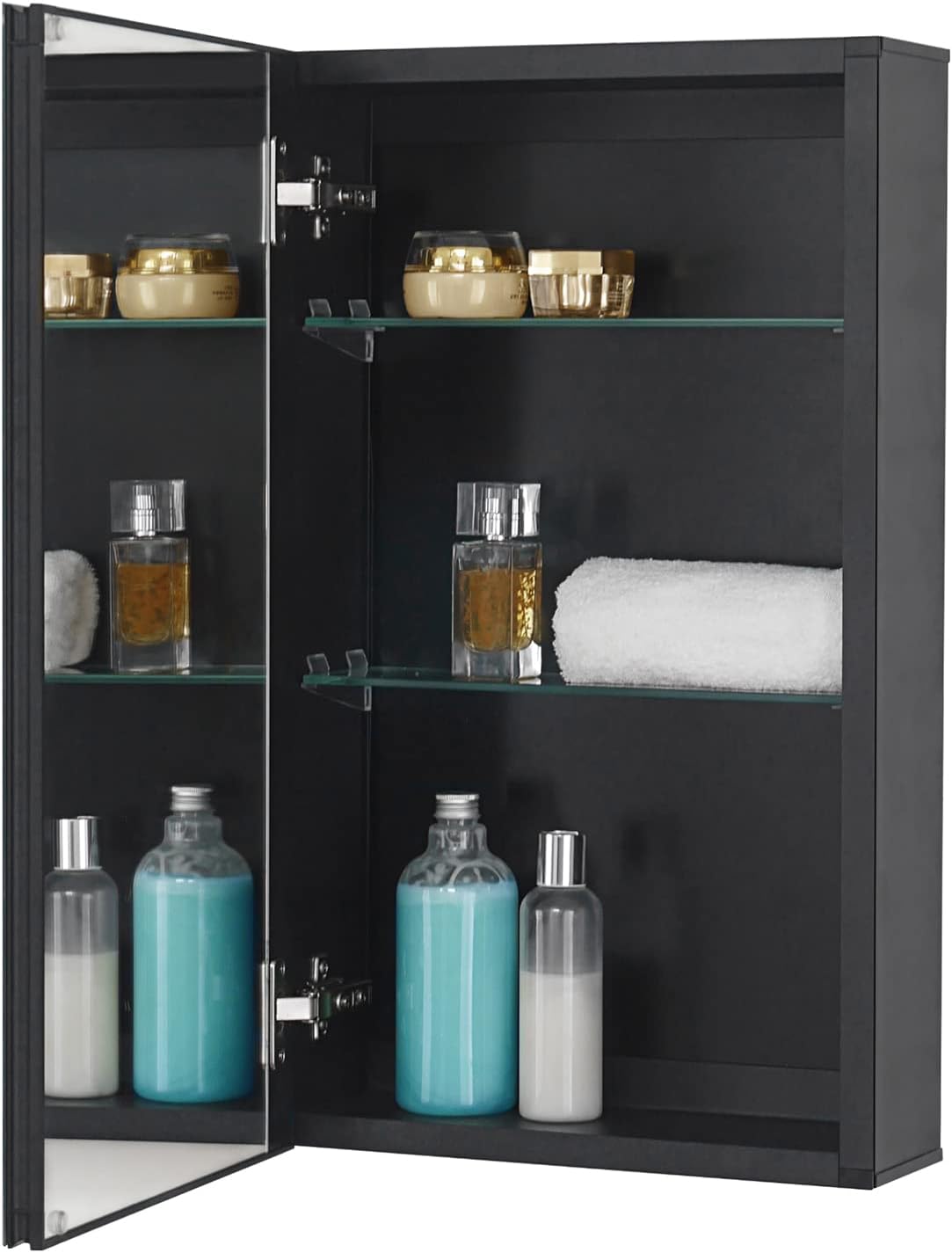 14 x 24 Black Aluminum Medicine Cabinet with Mirror, Recessed/Surface Mount