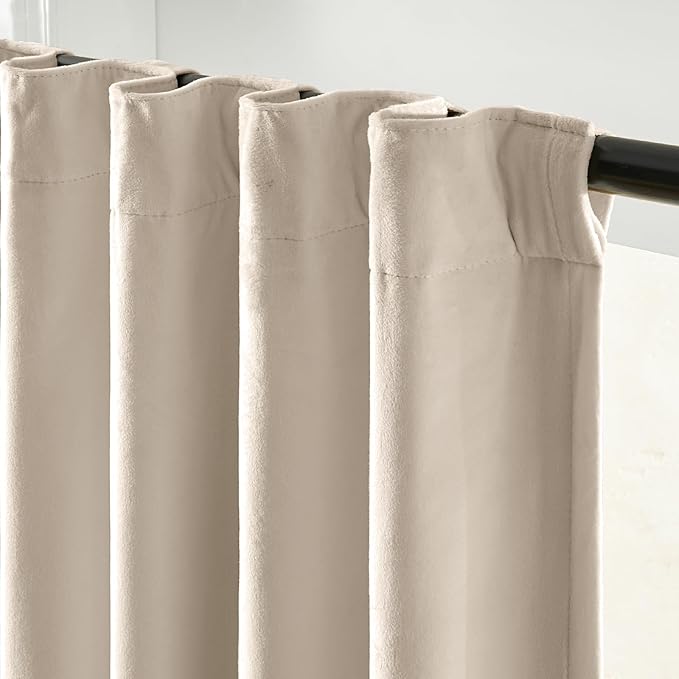 Lazzzy Beige Velvet Blackout Curtains 90 Inches Long Thermal Insulated Room