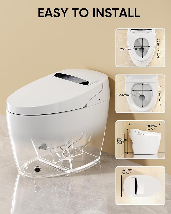 Smart Toilet with Warm Water Sprayer and Dryer, One Piece Bidet Toilet with