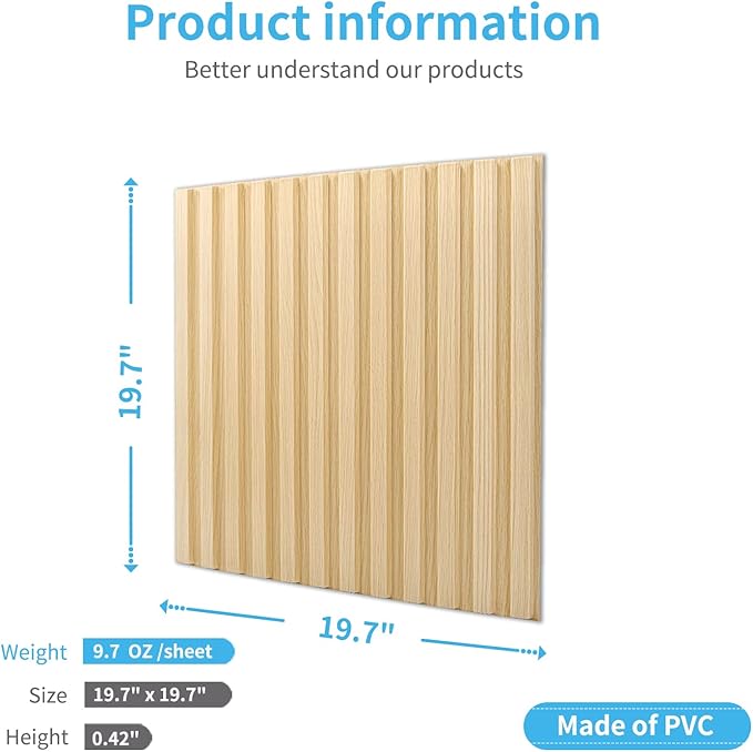 Art3d Slat Wall Panel, 3D Fluted Textured Panel 12-Tile 19.7 x 19.7in. (12-Pack)