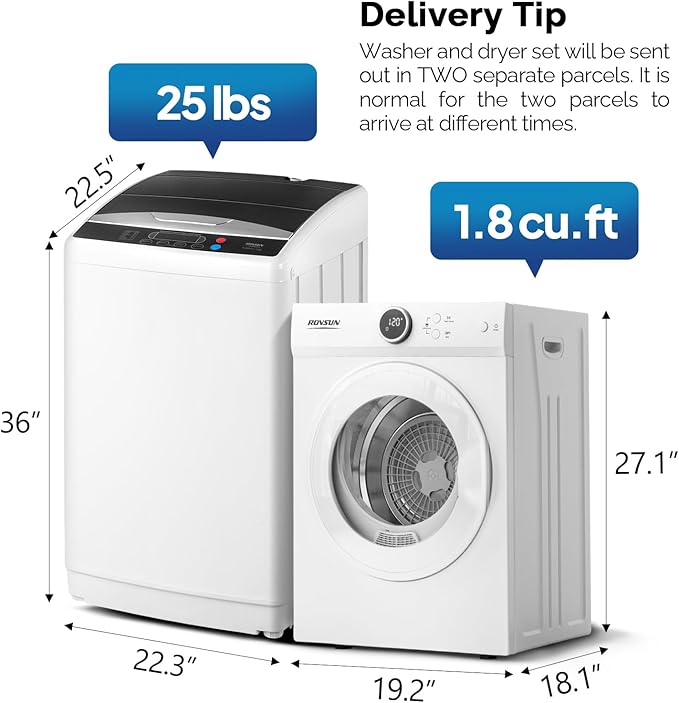 ROVSUN 1.8CuFt Portable Clothes Dryer and 25LBS Full-Automatic Washing Machine