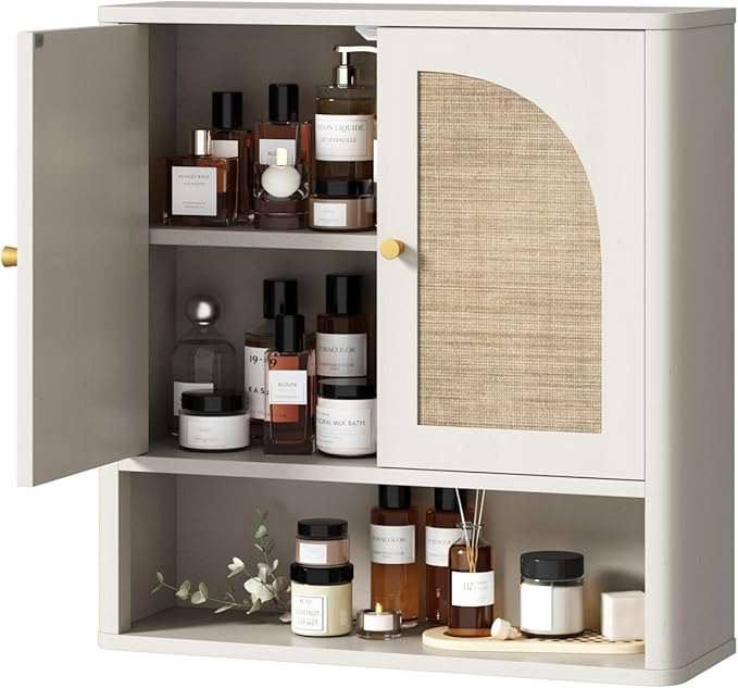RUSTOWN Rattan Bathroom Wall Cabinet, Over The Toilet Storage Cabinets