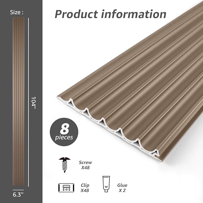Art3dwallpanels Slat Wall Paneling, 8 Pack Wavy Grain Panel Wall Slats