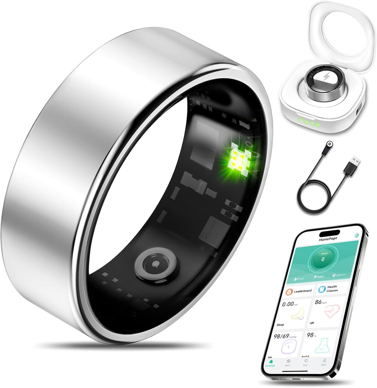 Smart Health Ring Fitness Tracker for Men Women, Silver 12