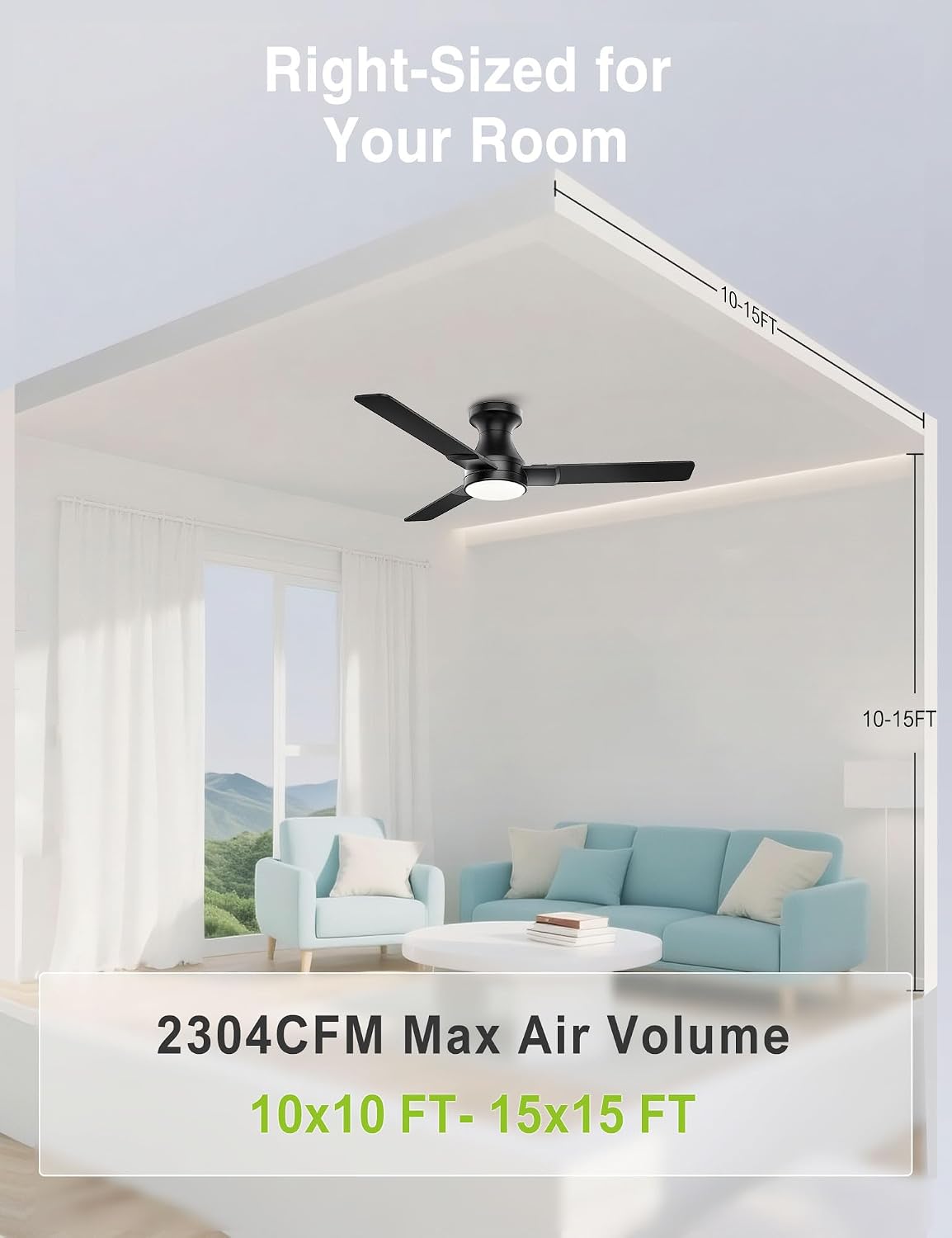 DAMINY 42 Inch Black Ceiling Fans with Lights and Remote