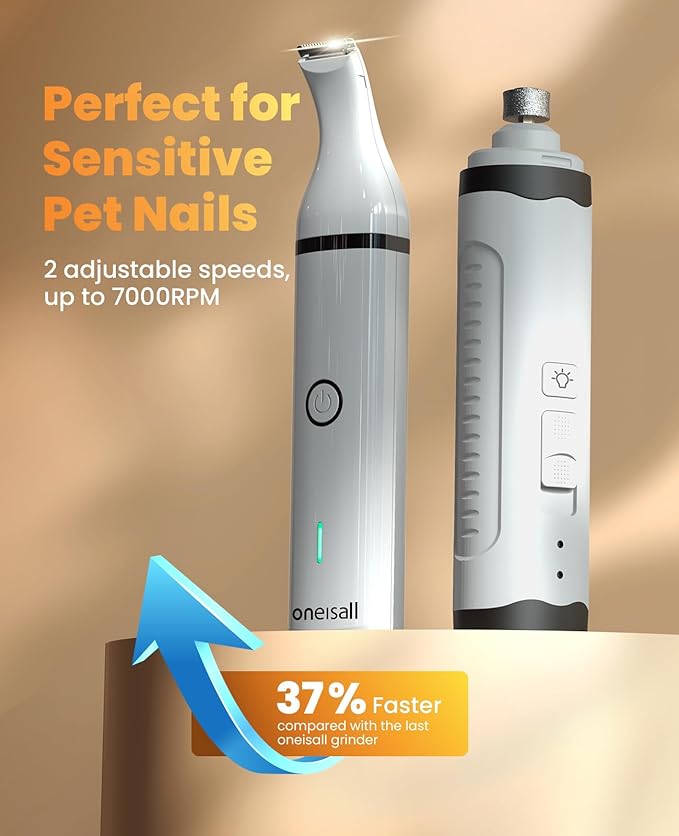 oneisall Dog Nail Grinder and Paw Trimmer Kit 3 in 1 Quiet Rechargeable
