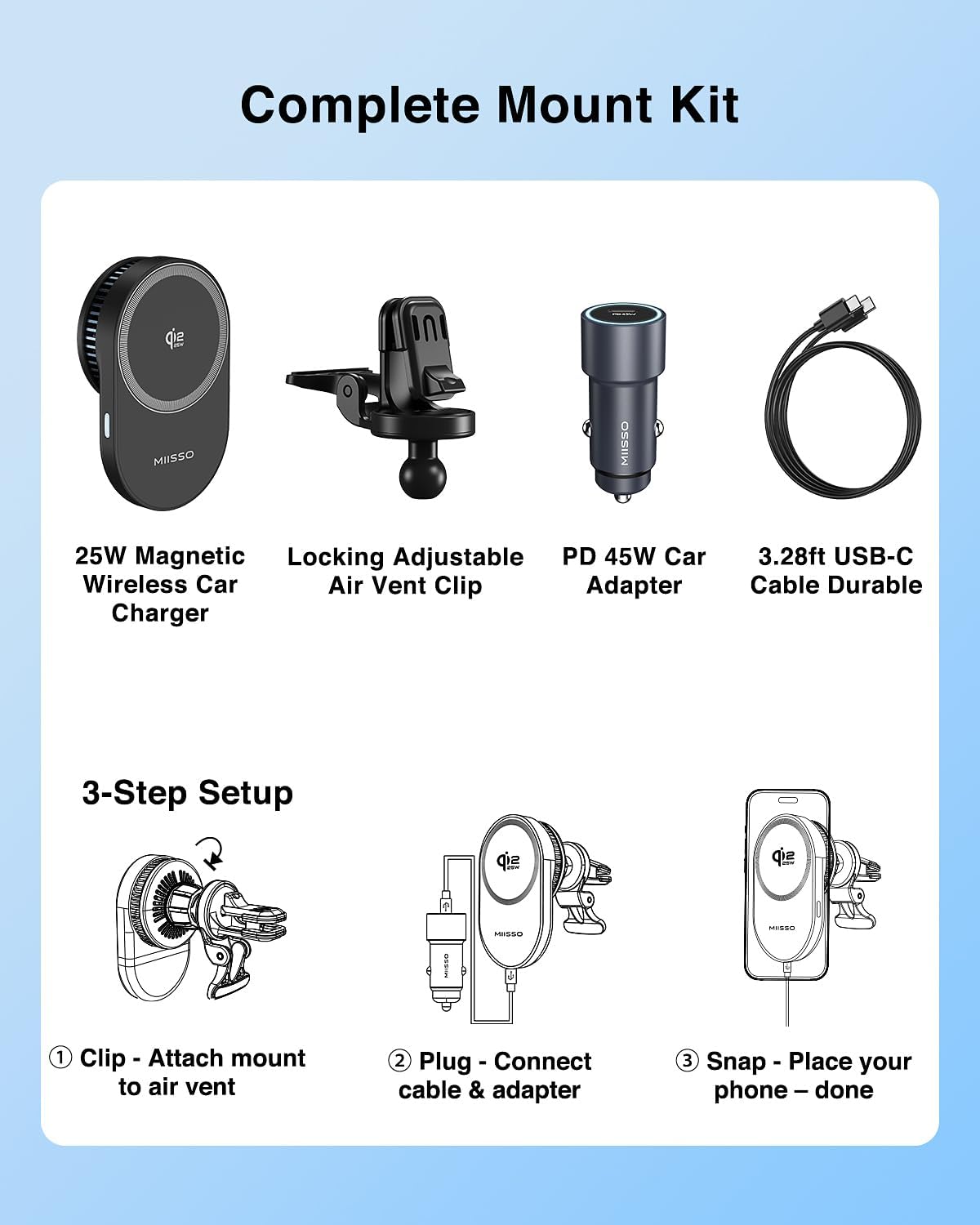 MIISSO Qi2.2 25W Magnetic Wireless Car Mount Charger with TEC Cooling Fan