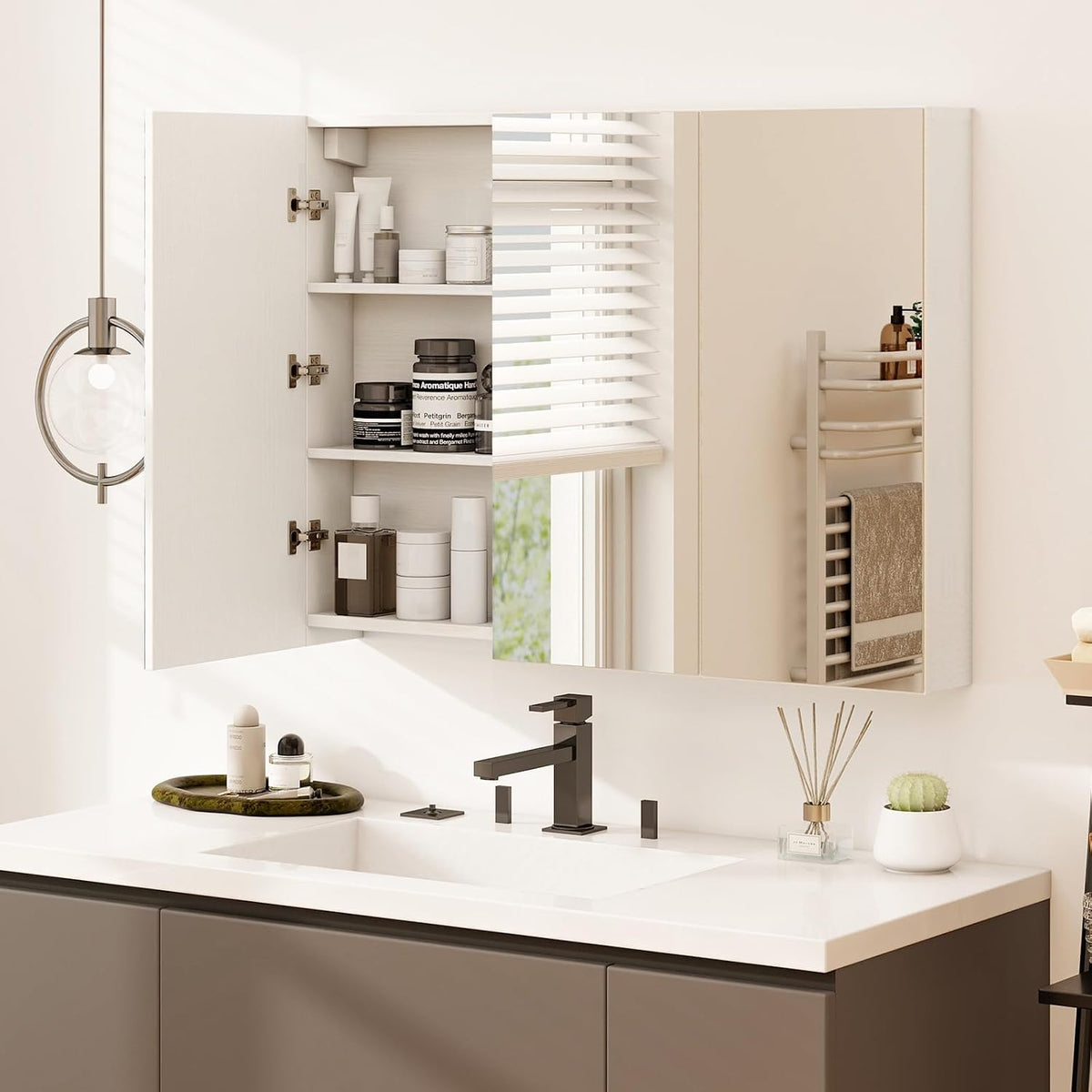 Tangkula Mirrored Medicine Cabinet, Large Wide Wall Mounted Storage Cabinet w...