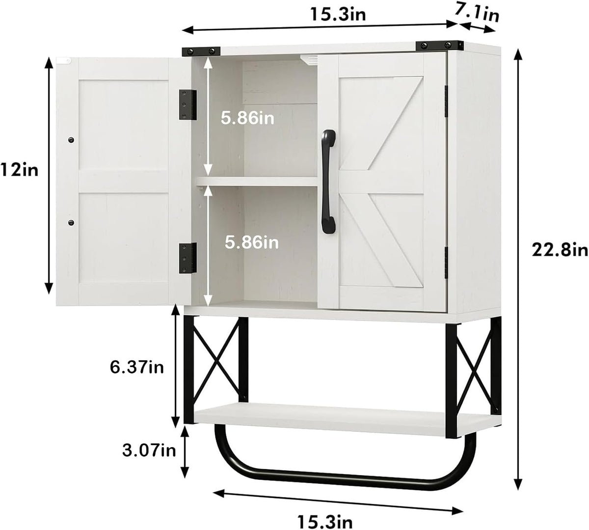 RUSTOWN Farmhouse Medicine Cabinet with 2 Barn Door, Bathroom Wall Cabinet