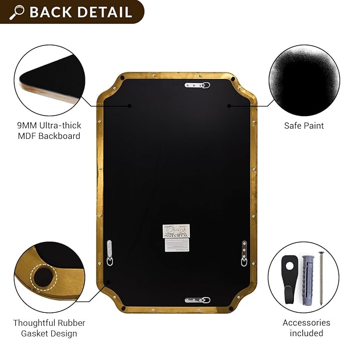 ANDY STAR 36"x48" Large Gold Mirror, Brushed Brass Rectangle Bathro...