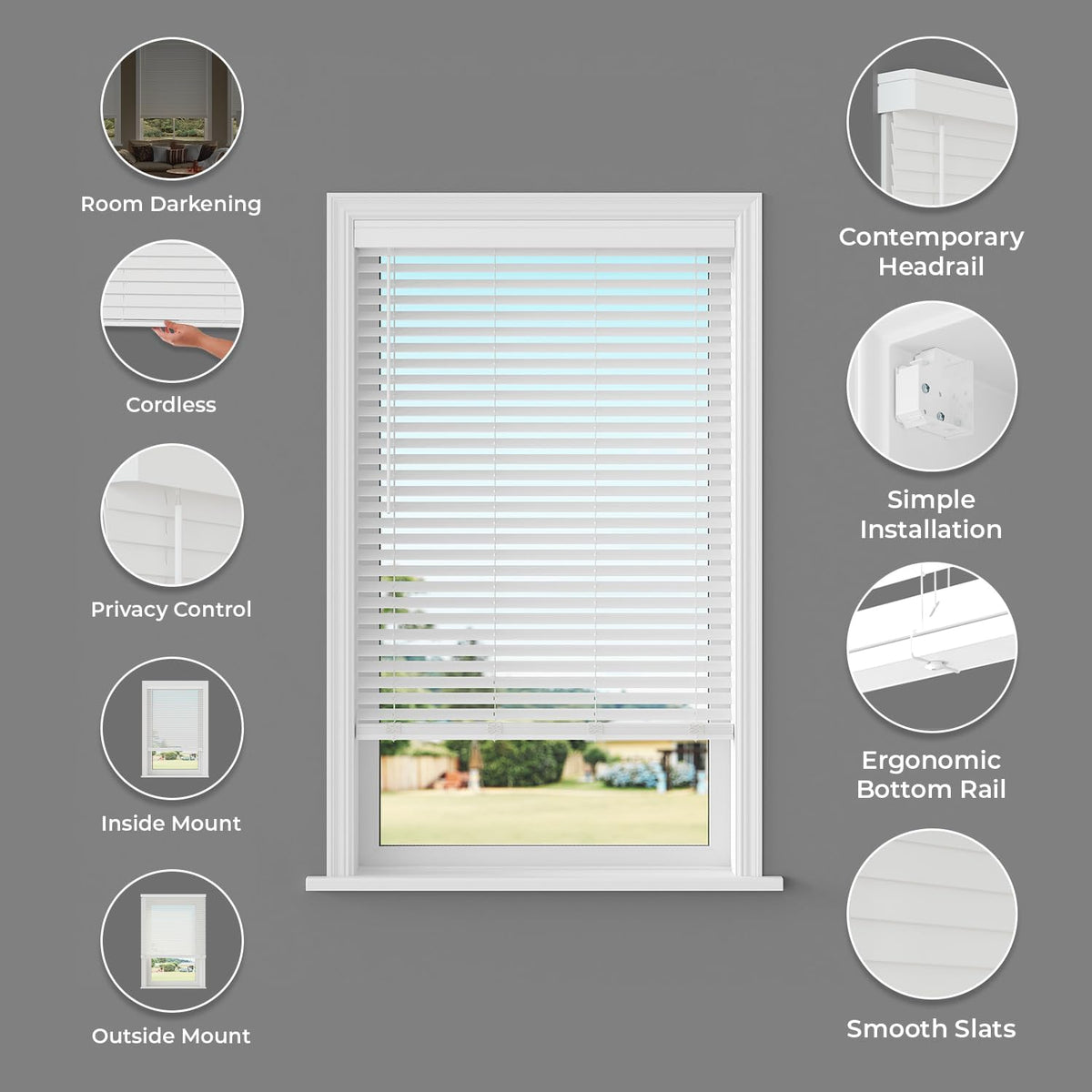 Lumino 2" Faux Wood Blinds - Smooth Slat, 36" W x 60" L White ...