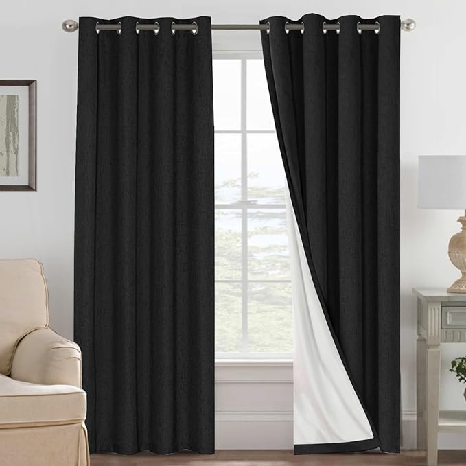 H.VERSAILTEX Bedroom Curtains Blackout Linen Blackout Curtains 84 Inches Long
