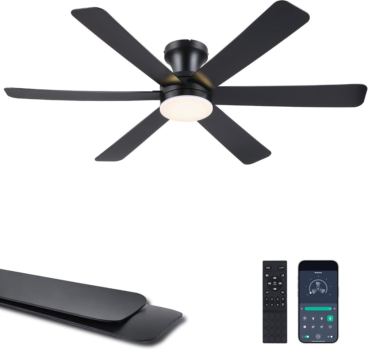 GJeg Ceiling Fans with Lights,46" Low Profile Ceiling Fan (Black